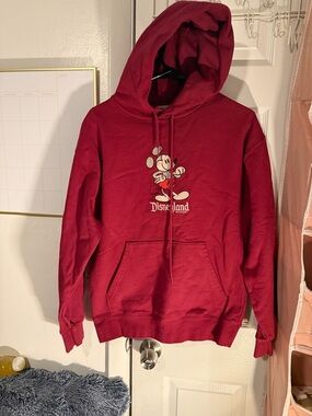 Disney Men's Crewneck Hoodie with Mickey Graphic - Burgundy
